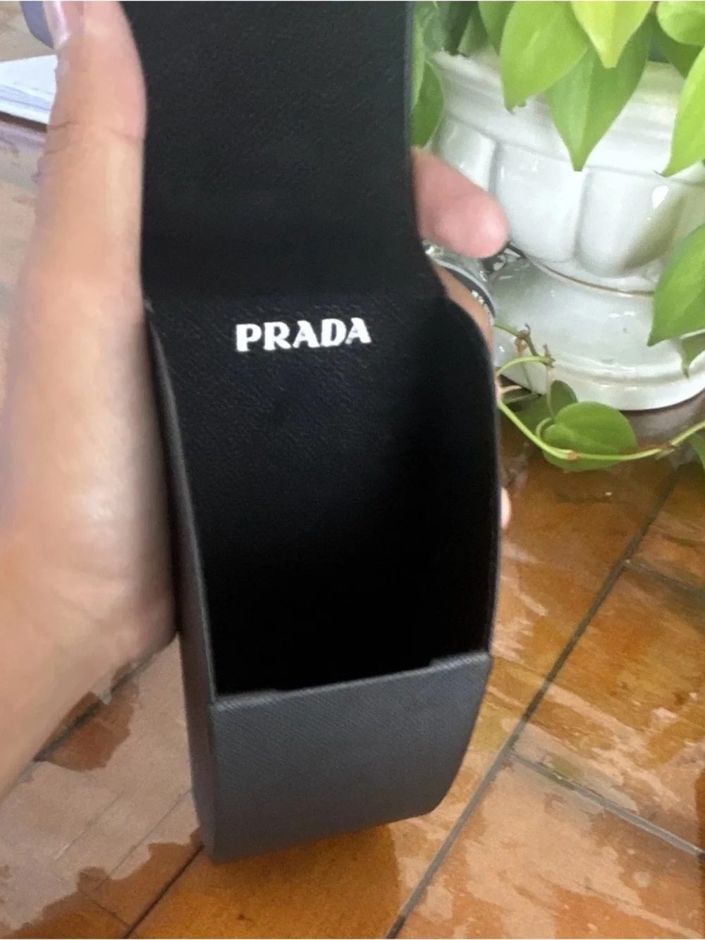 Prada Black Rectangular Sunglasses with Dark Lenses